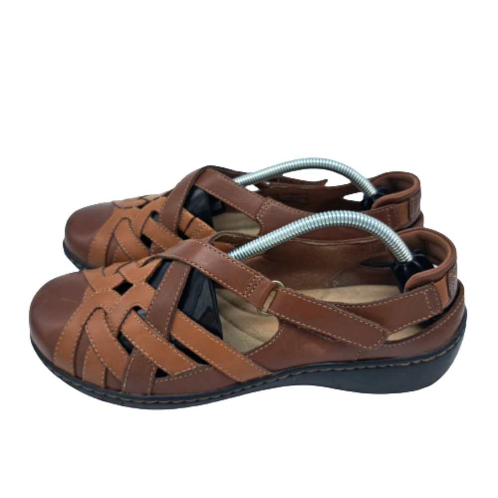 Clarks Collection Womens Size 7.5 W Fisherman Sandals Brown Leather Adjustable